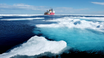 ARCTIC OCEAN, AK - JULY 29: Ice floes surround the U.S. Coast G