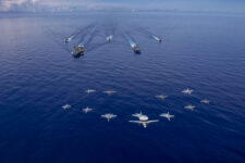 Abraham Lincoln Carrier Strike Group and Cavour Strike Group Sail in the Pacific Ocean