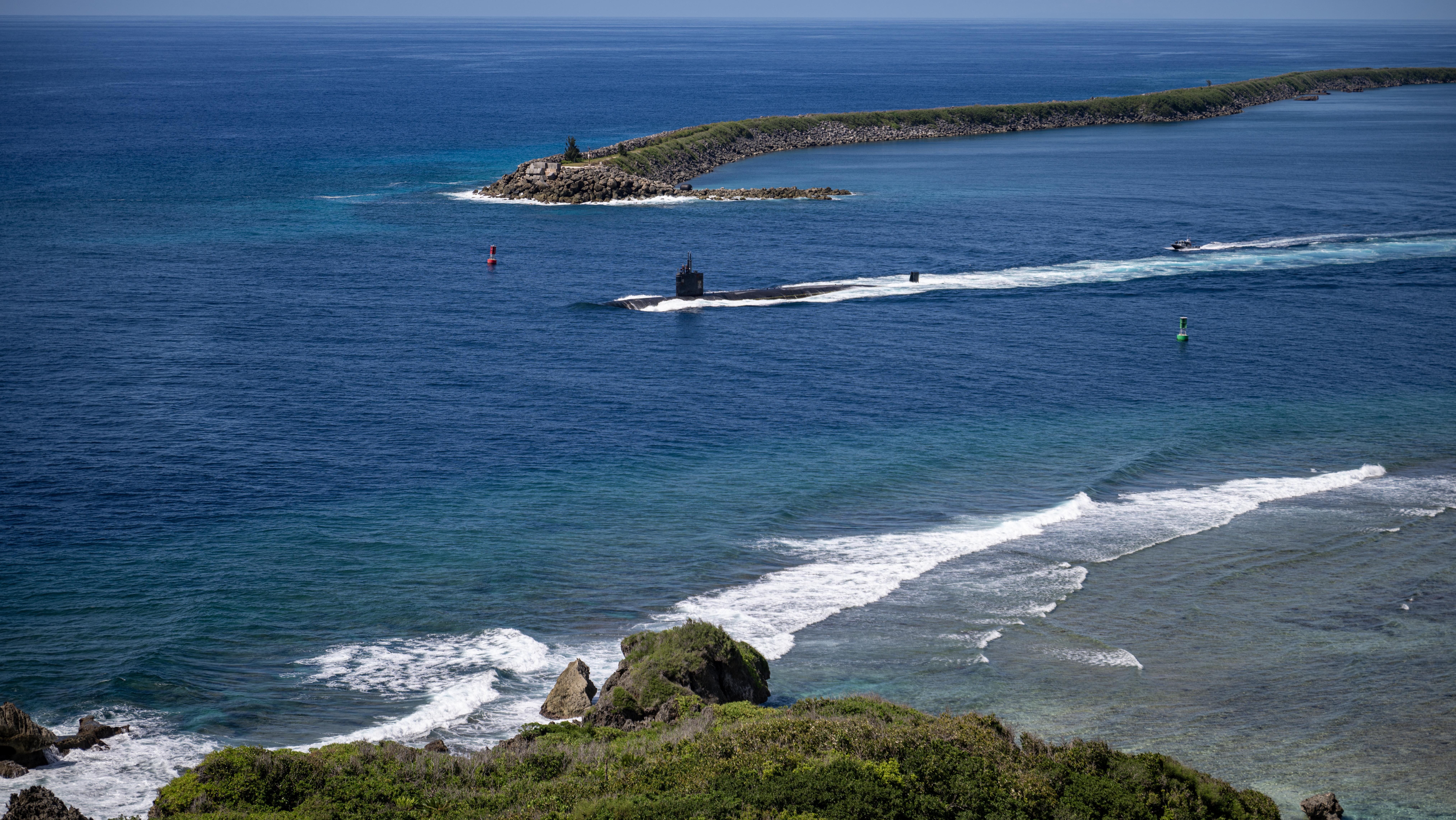 USS Asheville Departs Naval Base Guam