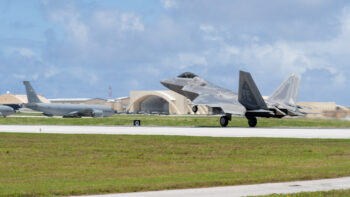 F-22s land at Andersen Air Force Base