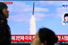 A 24-hour Yonhap news TV broadcast at Seoul Railway Station