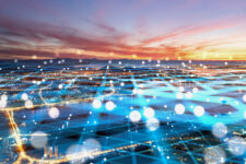 Composite image of modern city network communication concept