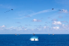 USS Ronald Reagan (CVN 76) steams in formation with 7th Fleet ships, Japan Maritime Self-Defense Force ships, as U.S. Navy, U.S. Air Force and Japan Air Self-Defense Force aircraft fly over in support of Valiant Shield 2024